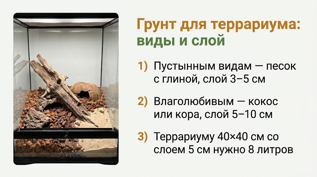 Грунт для террариума: виды и слой