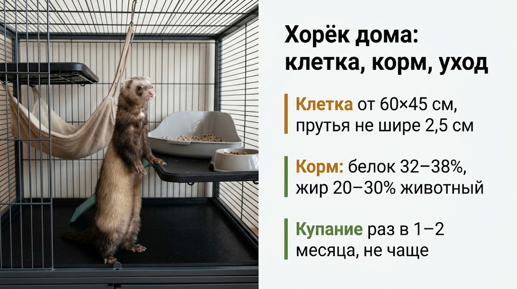 Хорёк дома: клетка, корм, уход
