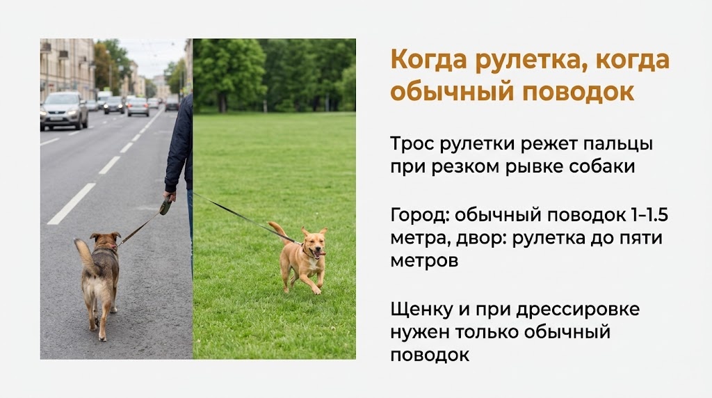 Когда рулетка, когда обычный поводок